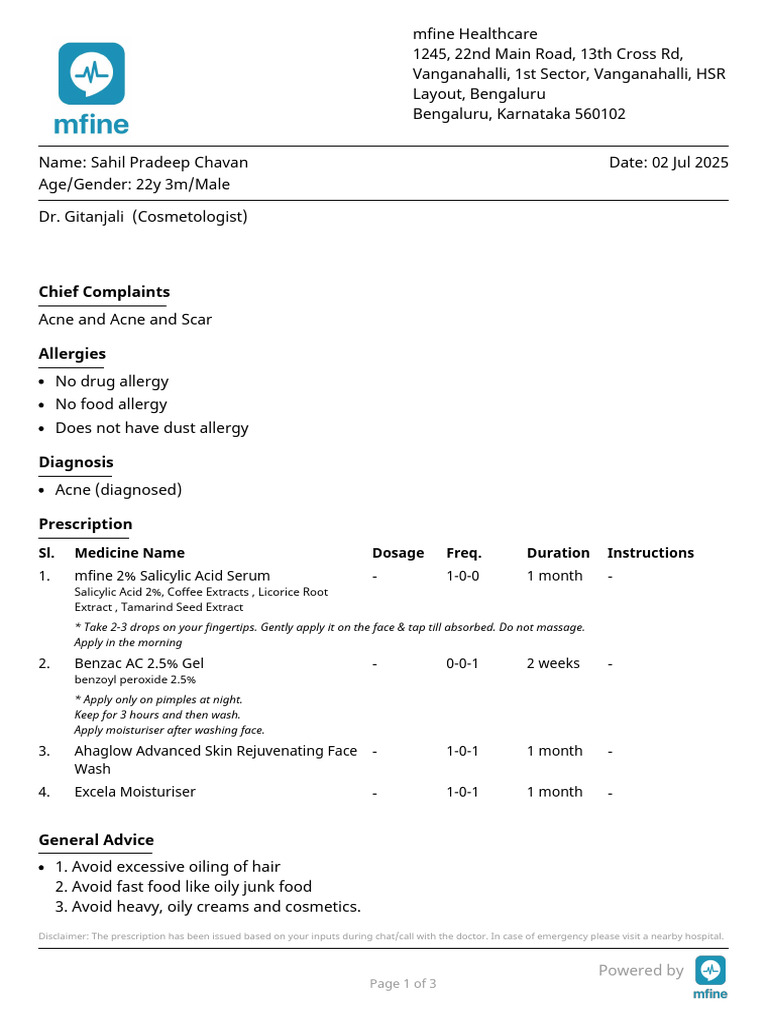 Acne Treatment Prescription and Advice | PDF