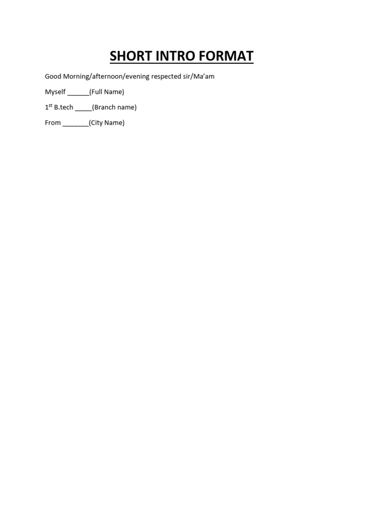Short Intro Format for B.Tech Students | PDF