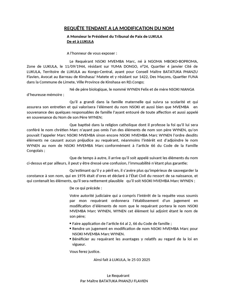 Demande de modification de nom WYNEN | PDF | Gouvernement | Justice