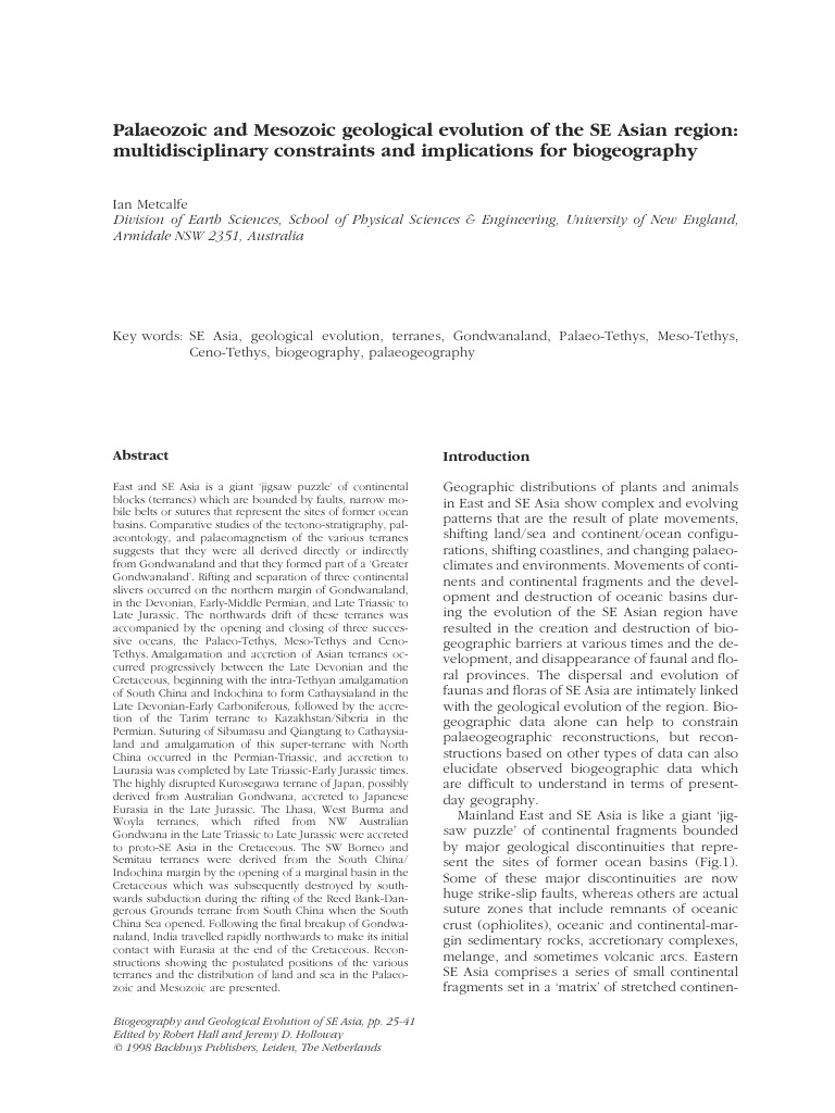 Palaeozoic and Mesozoic Geological Evolution of The SE Asian Region ...