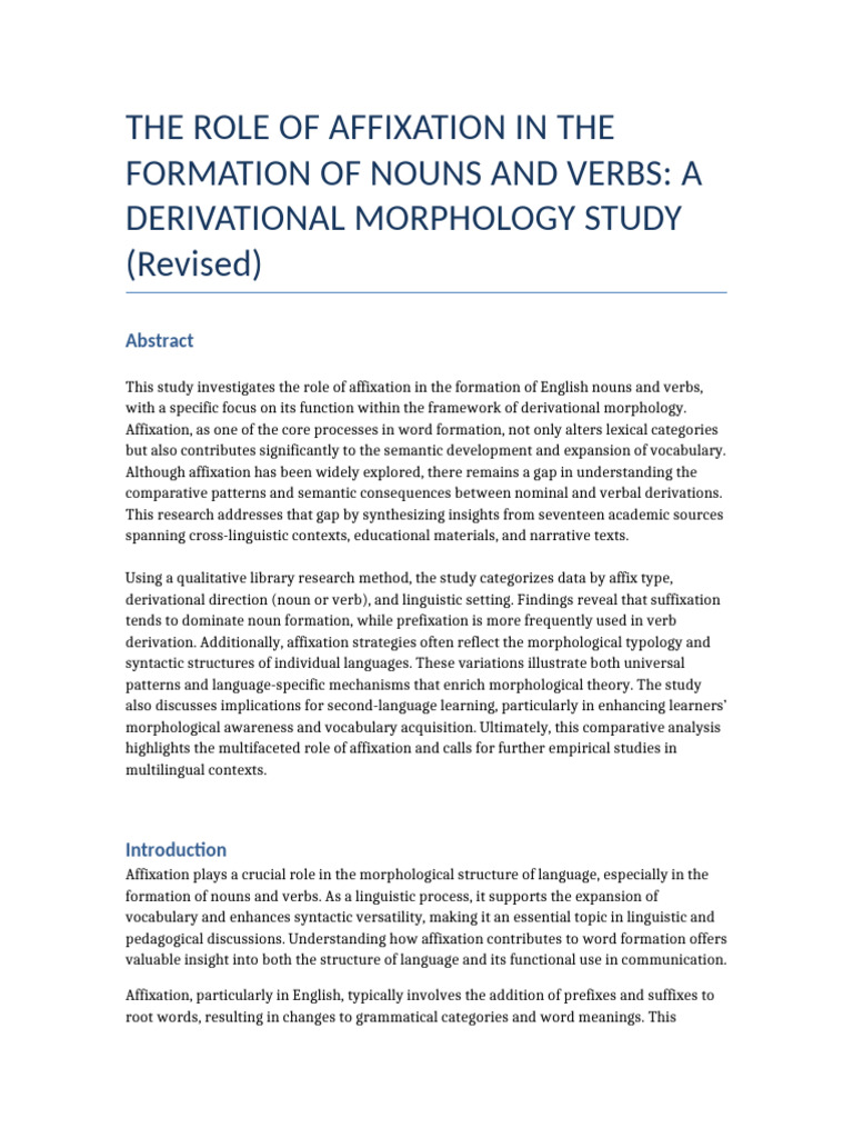 Affixation in Noun and Verb Formation | PDF | Morphology (Linguistics ...