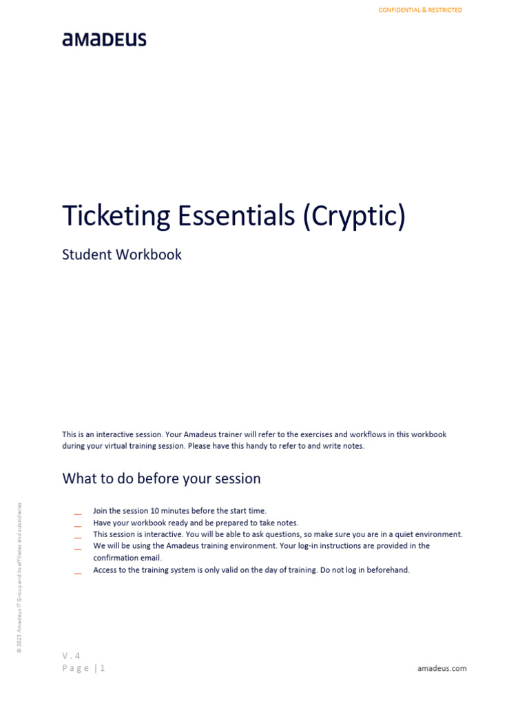 Student Workbook - Ticketing Essentials (Cryptic) .EnEN - 4292 | PDF ...