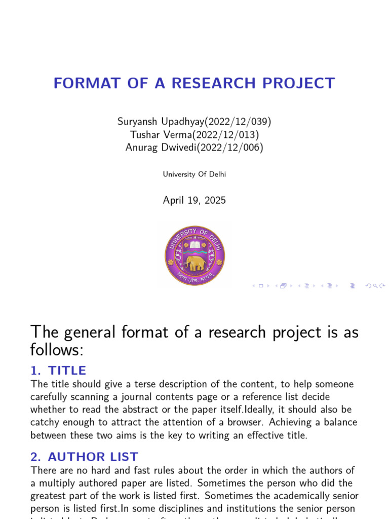 Format of A Research Project: Suryansh Upadhyay (2022/12/039) Tushar ...