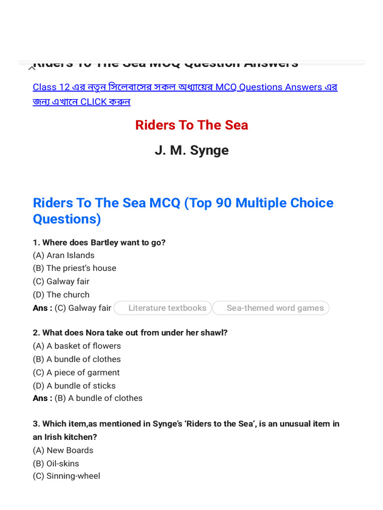 Riders to the Sea MCQ Answers | PDF