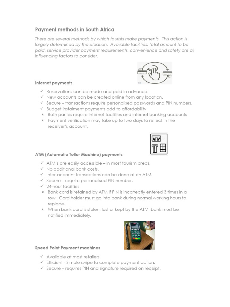 Payment Methods for Tourists in South Africa | PDF | Cheque | Debit Card