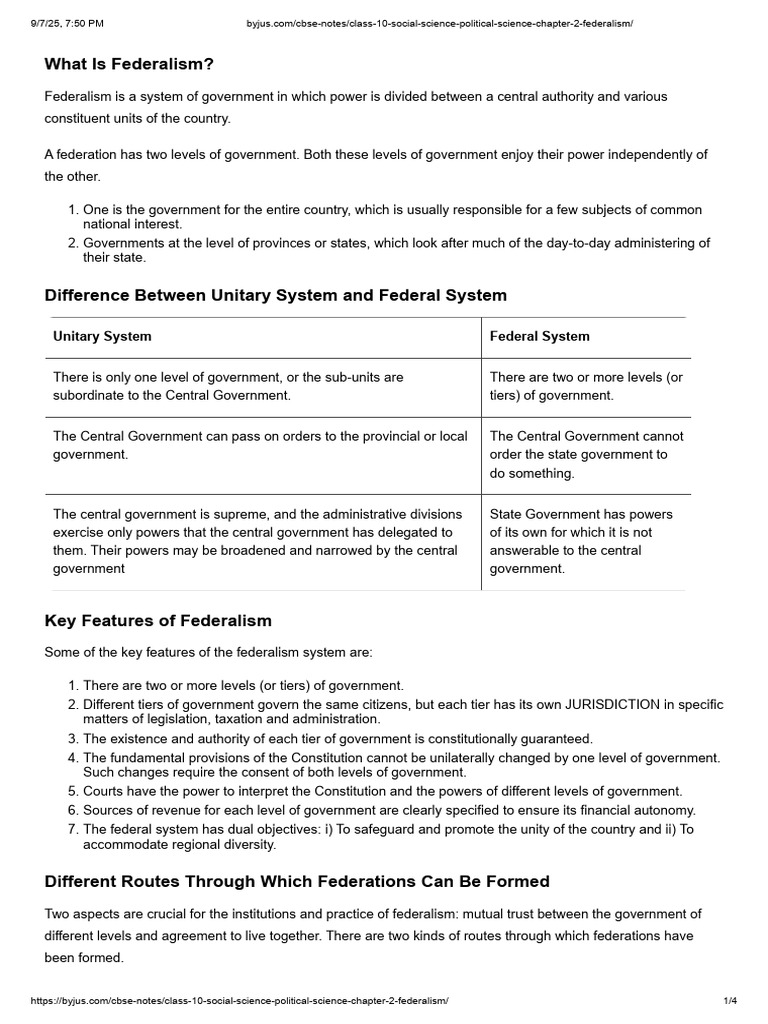 Understanding Federalism Explained | PDF | Government | Governance