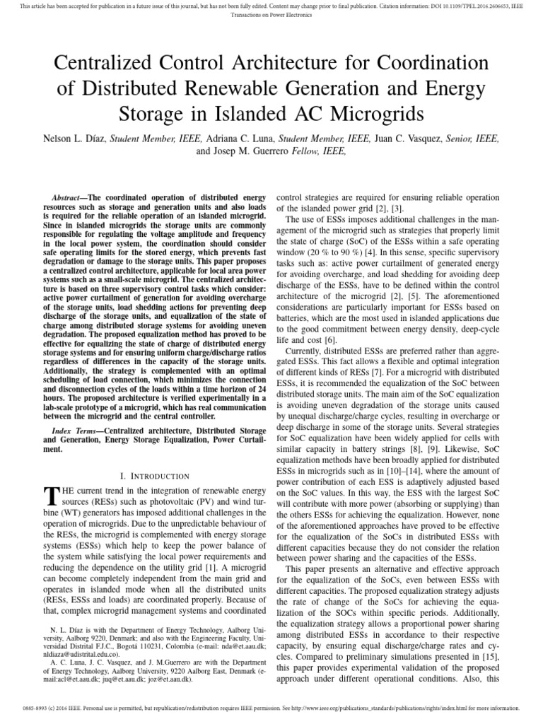 Centralized Control for Islanded Microgrids | PDF | Distributed ...