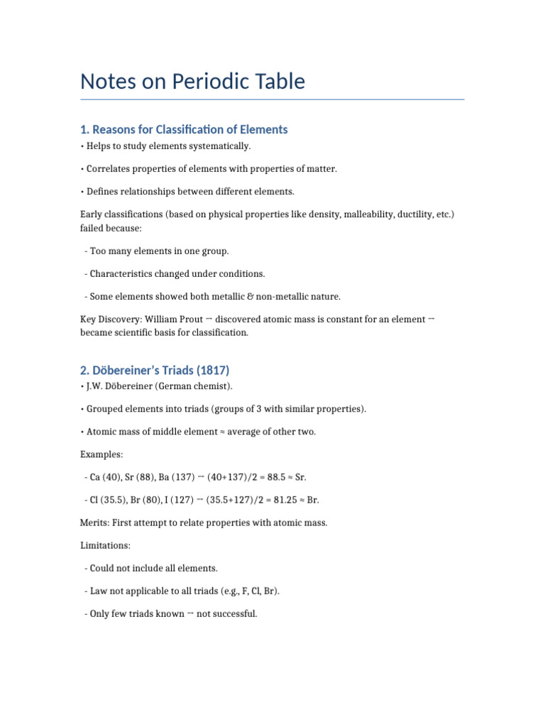 Periodic Table Classification Notes | PDF | Periodic Table | Chemical ...
