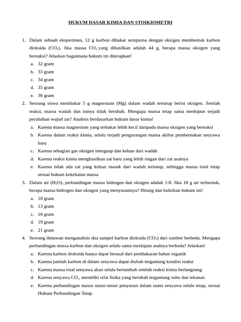 Hukum Dasar Kimia Dan Stoikiometri | PDF