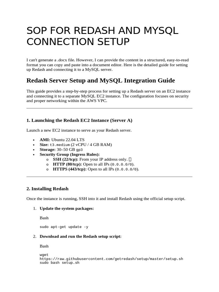 Redash Setup and MySQL Connection Guide | PDF | My Sql | Computer ...