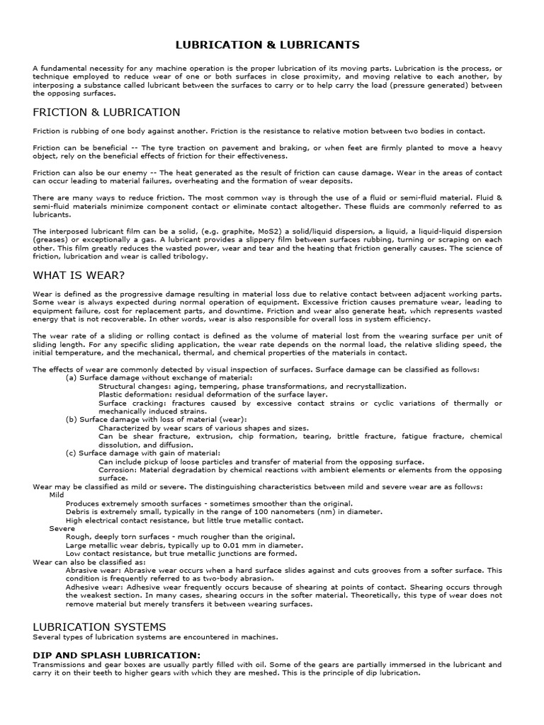 Understanding Lubrication and Wear Mechanics | PDF | Lubricant | Wear