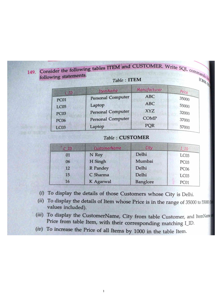 SQL Questions 1 To 5 | PDF
