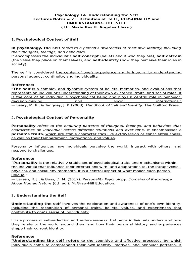 Self and Personality in Psychology | PDF | Self Concept | Identity ...