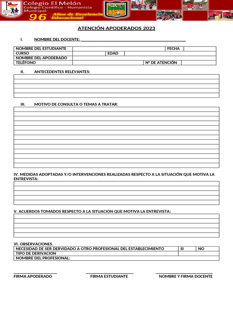 Formulario de Atención a Apoderados 2023 | PDF