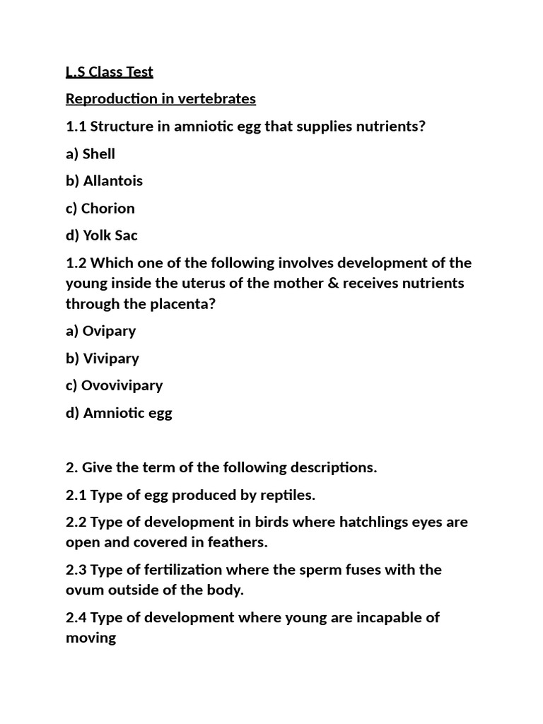 L.S Class Test | PDF