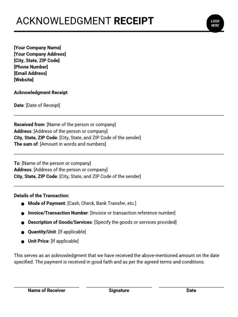 Acknowledgment Receipt Template | PDF