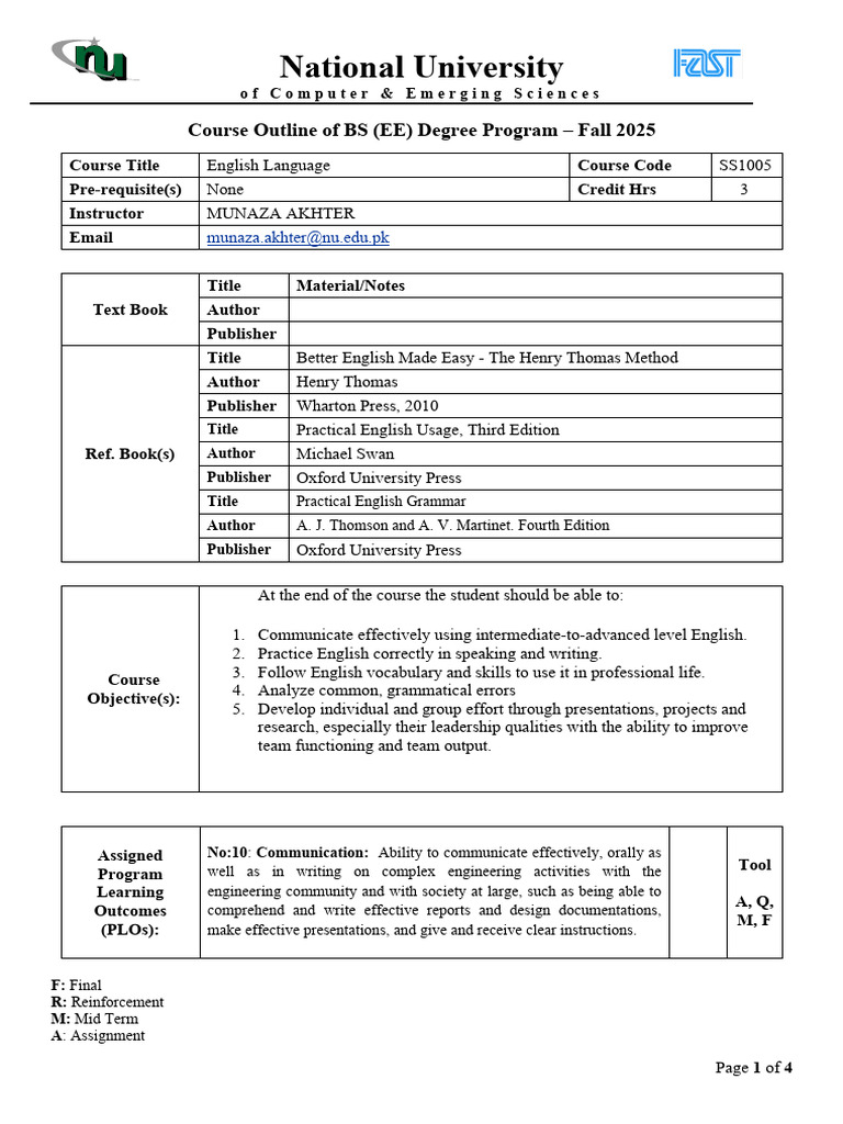 English Language Course Outline | PDF | Part Of Speech | Linguistics