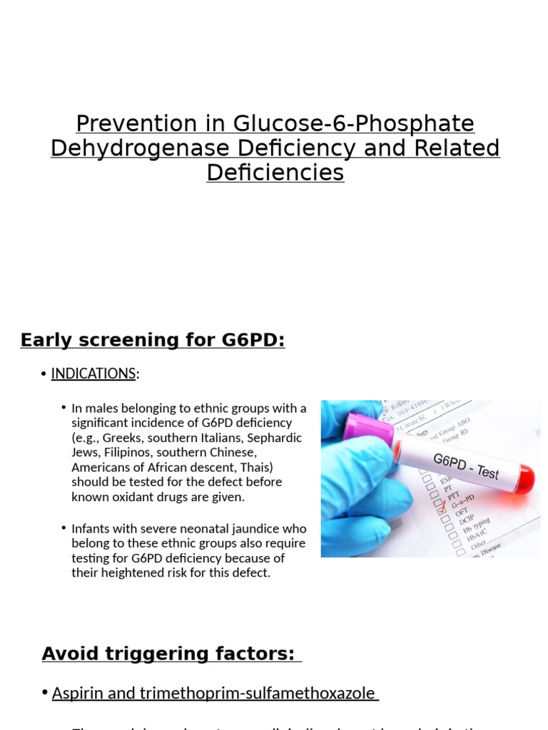Glucose 6 Phosphate Dehydrogenase Deficiency | PDF | Blood | Hematology