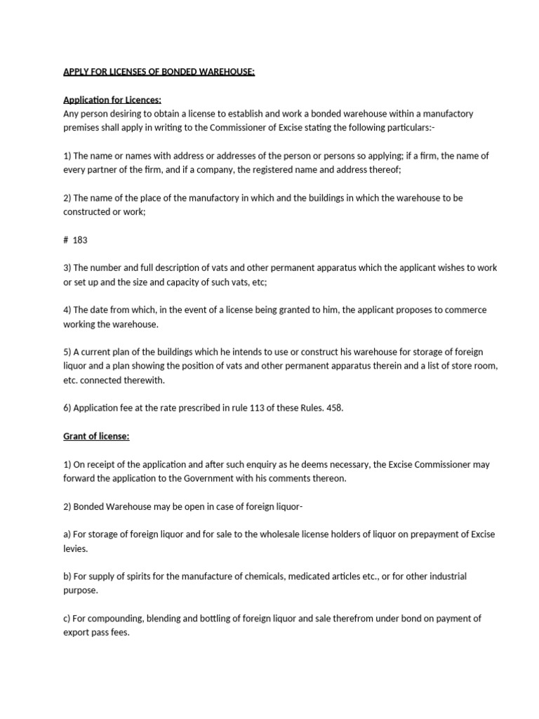 Bonded Warehouse License Application Guide | PDF | License | Excise