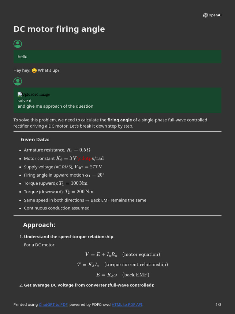 DC Motor Firing Angle Calculation Guide | PDF | Electric Motor ...