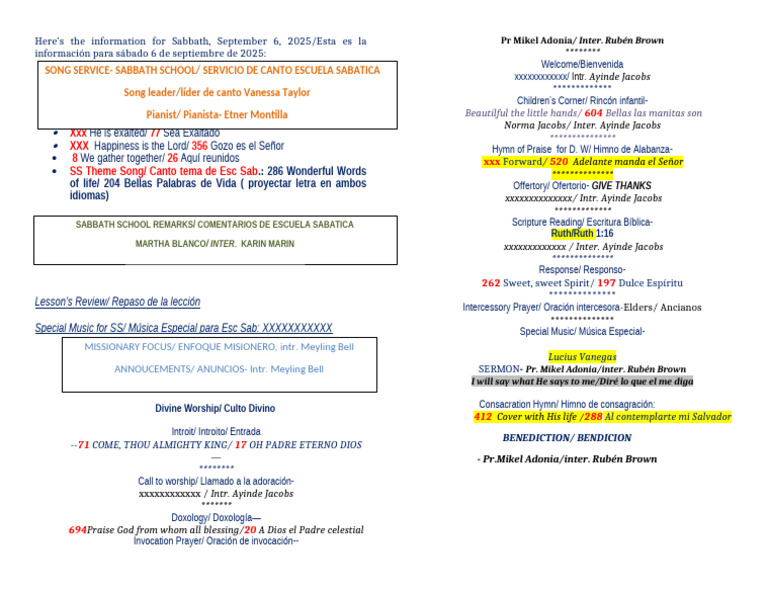 Sab September 6, 2025 - Sab 6 de Septiembre Info | PDF | Adoración ...