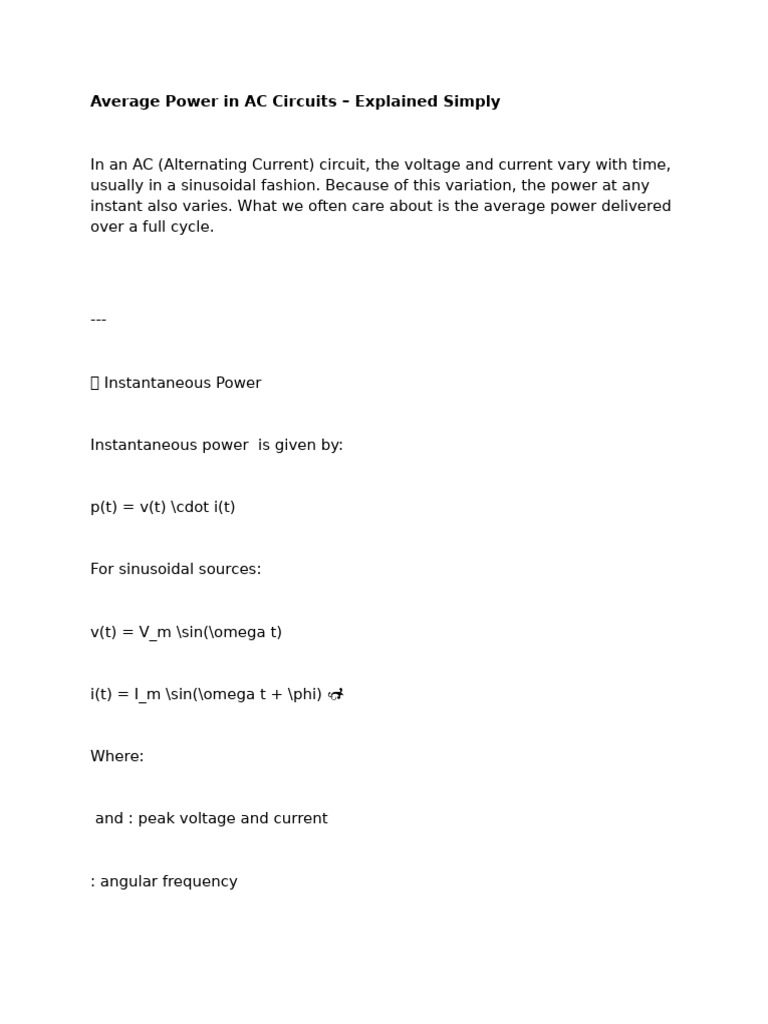 Average Power in AC Circuits Explained | PDF | Alternating Current | Ac ...