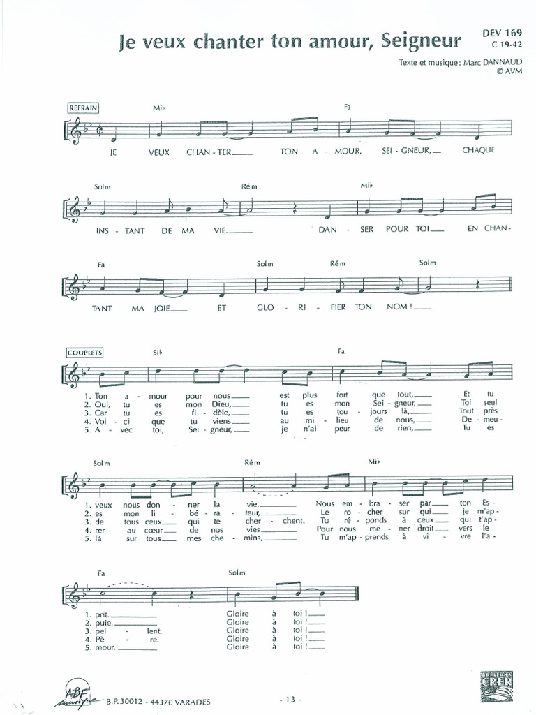 9 Bis Je Veux Chanter Ton Amour Seigneur Partition Pdf