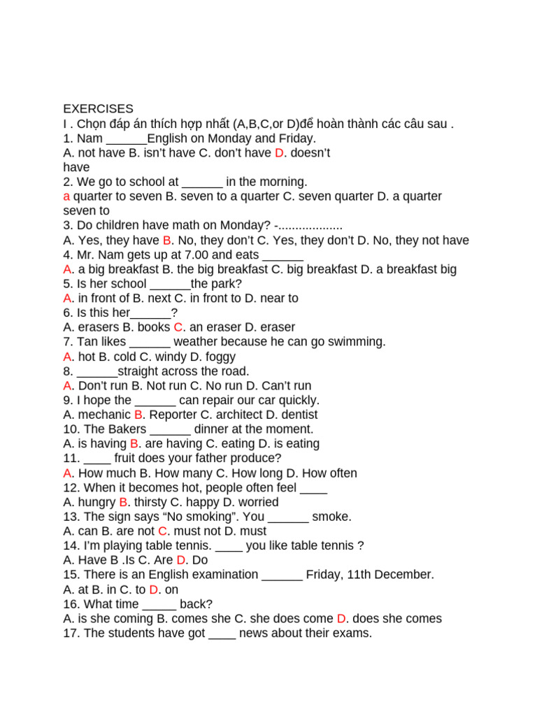 English Grammar Exercises for Students | PDF
