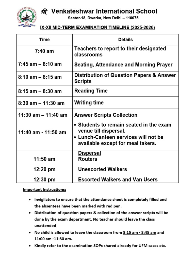 Class 12 Mid-Term Exam Schedule 2025 | PDF