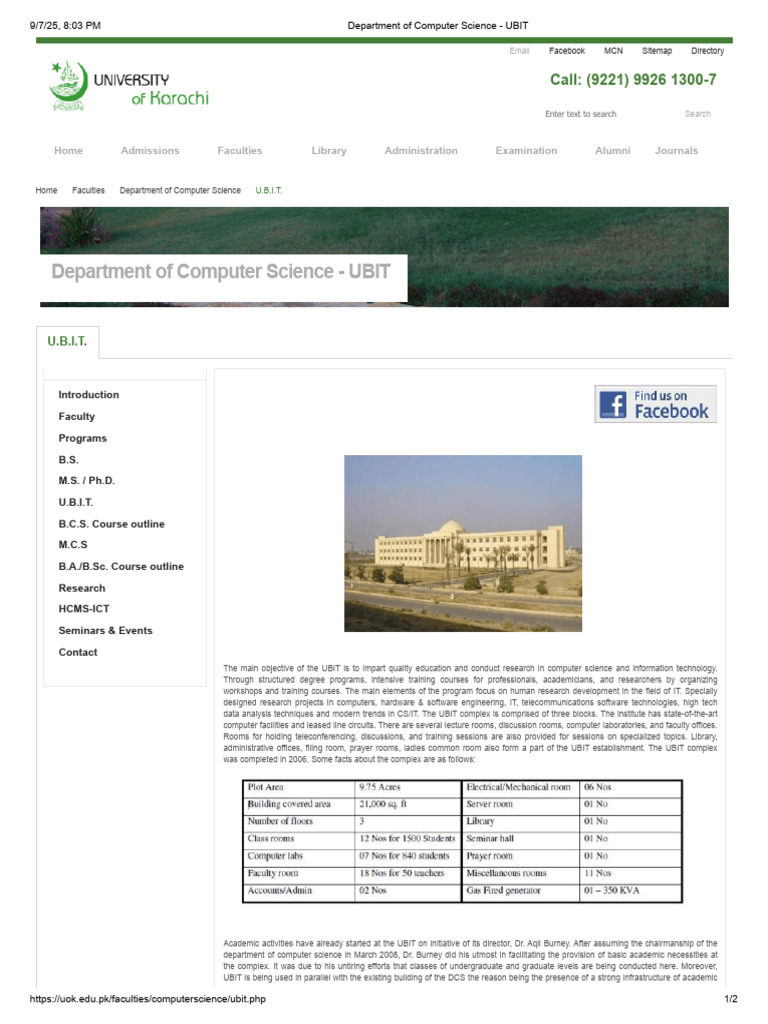 Department of Computer Science - UBIT | PDF | Computing