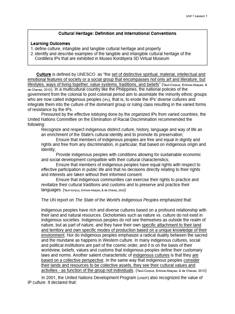 Unit 1 Lesson 1 - Cultural Heritage - Definition and International ...