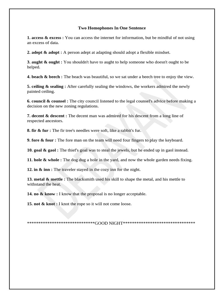Homophones Explained in Sentences | PDF