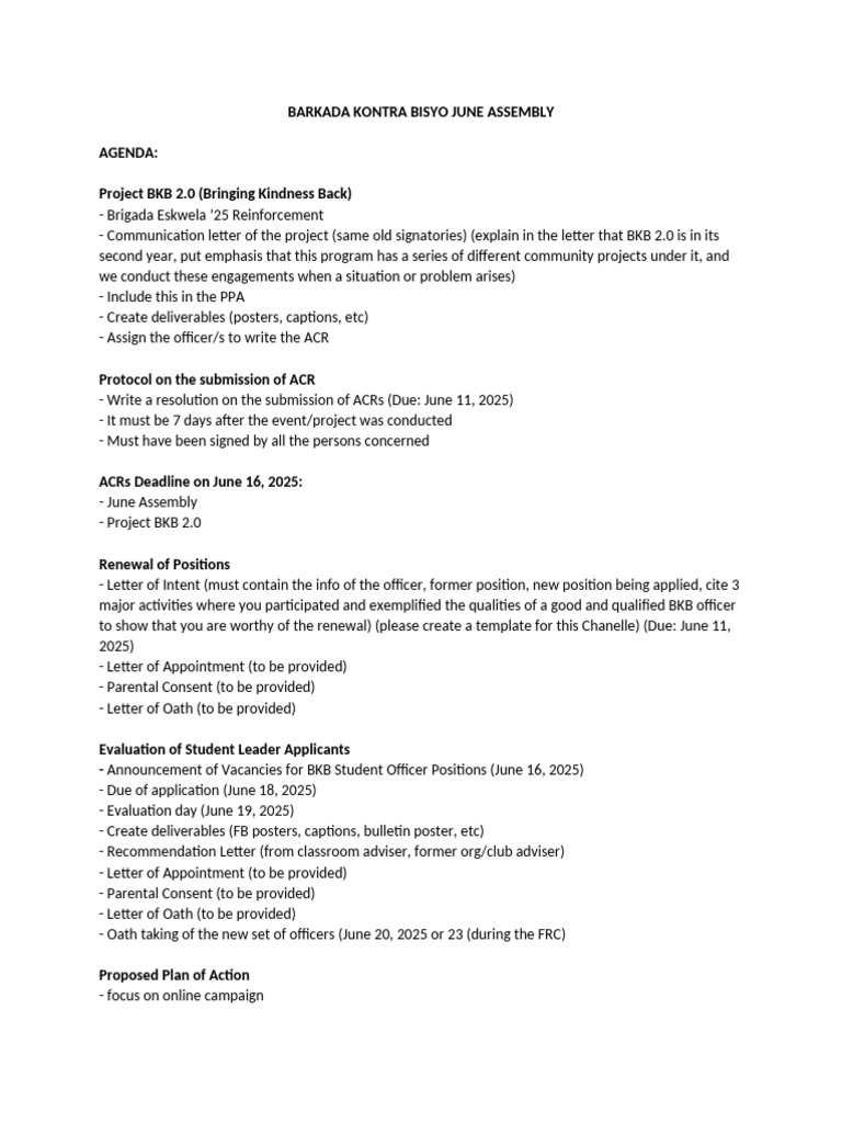 Barkada Kontra Bisyo June Assembly | PDF