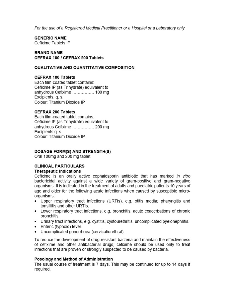 Cefrax 200: Cefixime Antibiotic Overview | PDF | Beta Lactamase ...