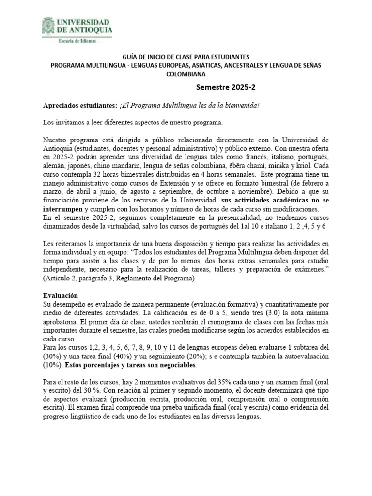 Guía de Inicio para Estudiantes 2025-2 | PDF