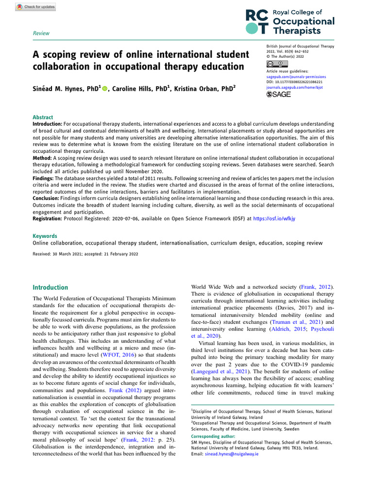 Online Collaboration in OT Education | PDF | Systematic Review