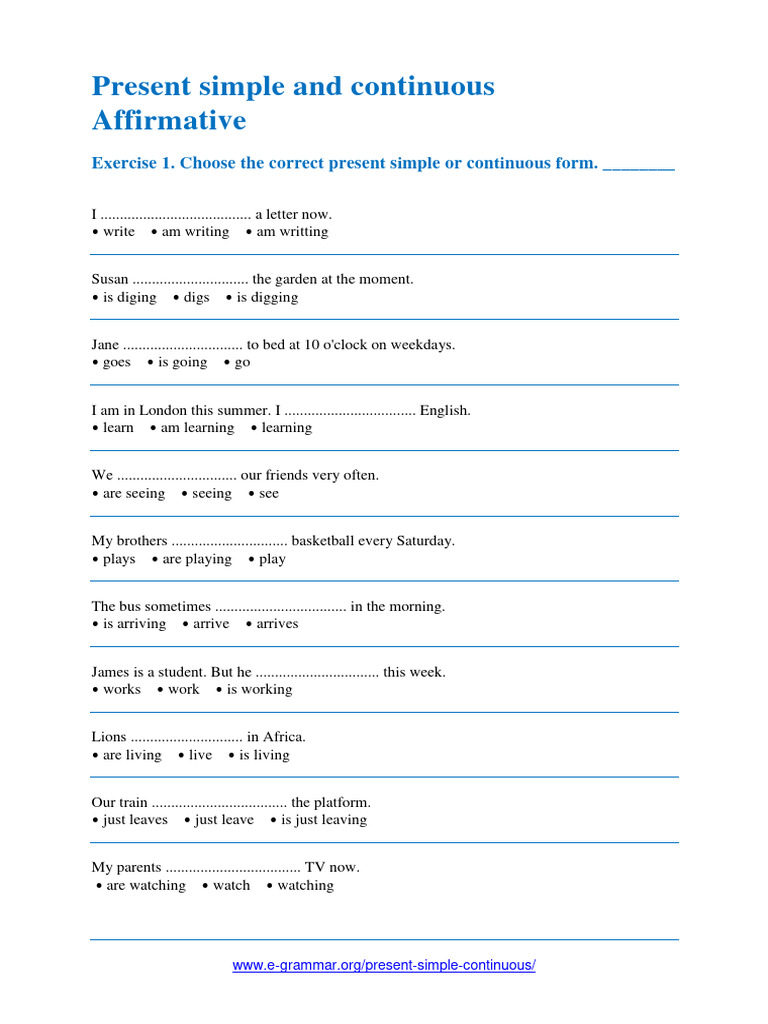 Present Simple vs Continuous Exercises | PDF