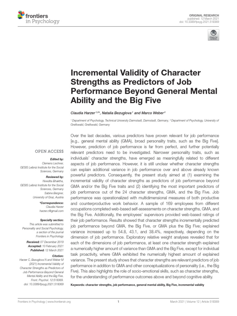 Character Strengths and Job Performance | PDF | Social Psychology ...