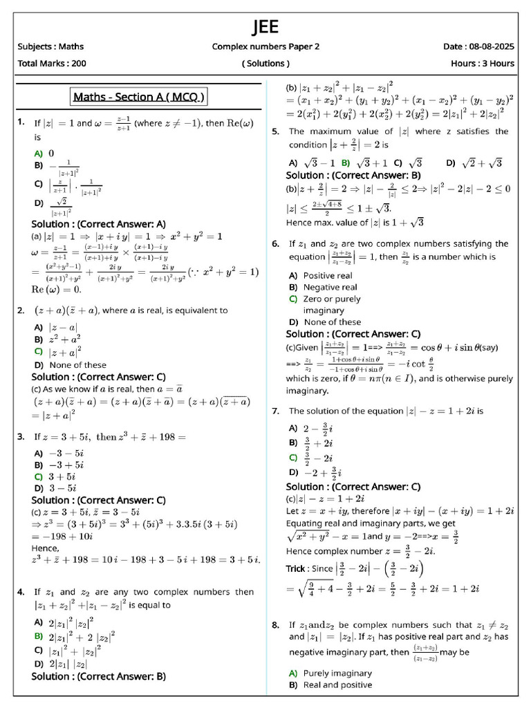 Complex JEE 2 Sol W | PDF