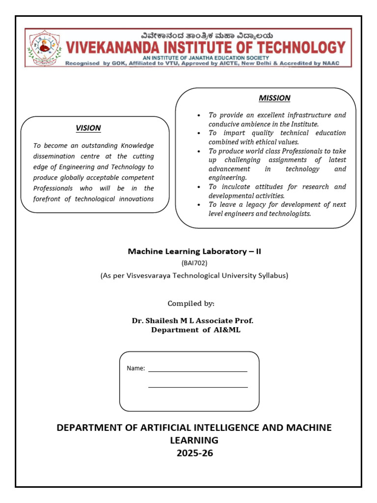 ML Lab - II Manual | PDF | Engineering | Artificial Intelligence