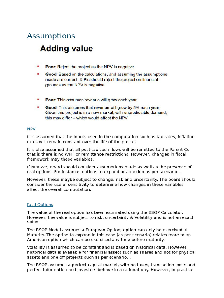 NPV and Real Options Analysis Guide | PDF