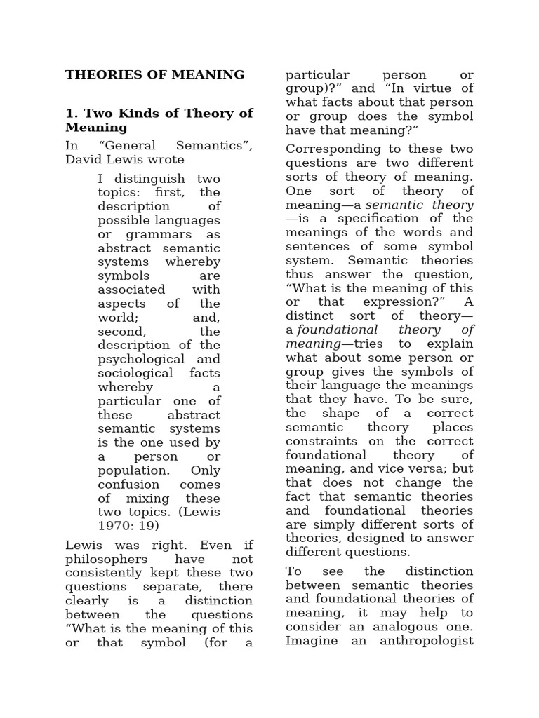 Distinction Between Semantic Theories | PDF | Semantics | Proposition