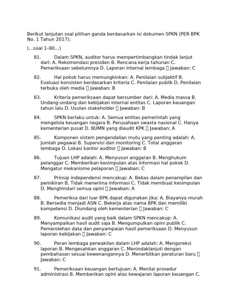 Soal Pilihan Ganda SPKN BPK 2017 | PDF