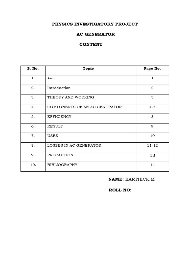 AC Generator Physics Project Overview | PDF