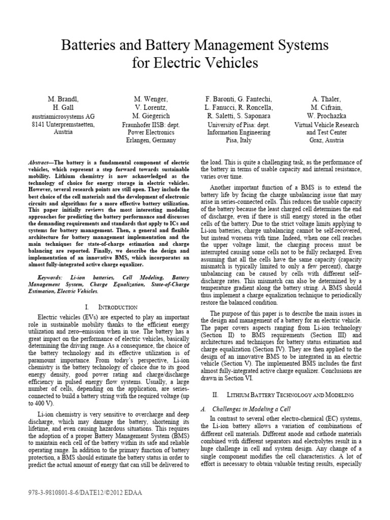 Battery Management for Electric Vehicles | PDF | Lithium Ion Battery ...
