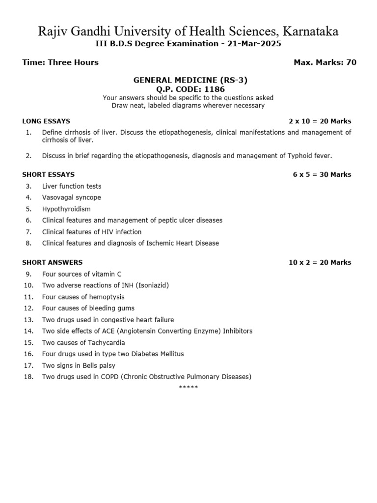 BDS General Medicine Exam Questions 2023-2025 | PDF | Anemia | Hepatitis