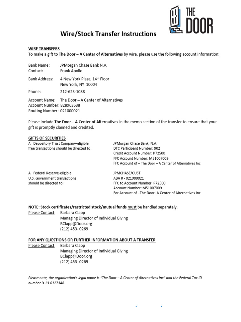 Chase Wire Transfer Instructions | PDF