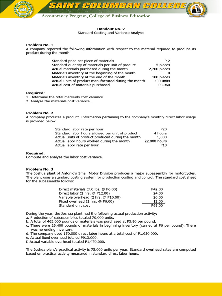 Standard Costing and Variance Analysis Guide | PDF | Inventory | Variance