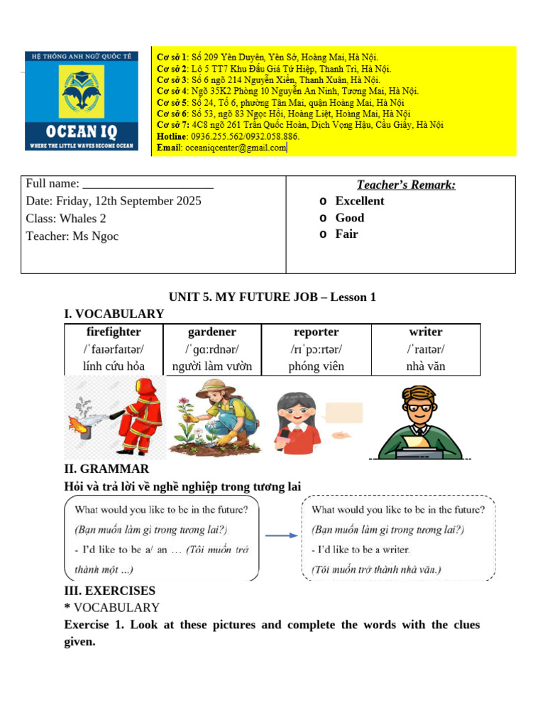 Future Job Vocabulary and Grammar Exercises | PDF | Chess Openings ...