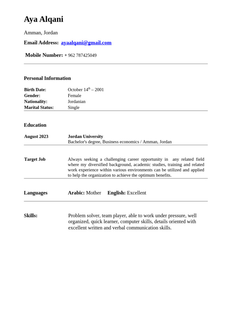 Business Economics Graduate Resume | PDF
